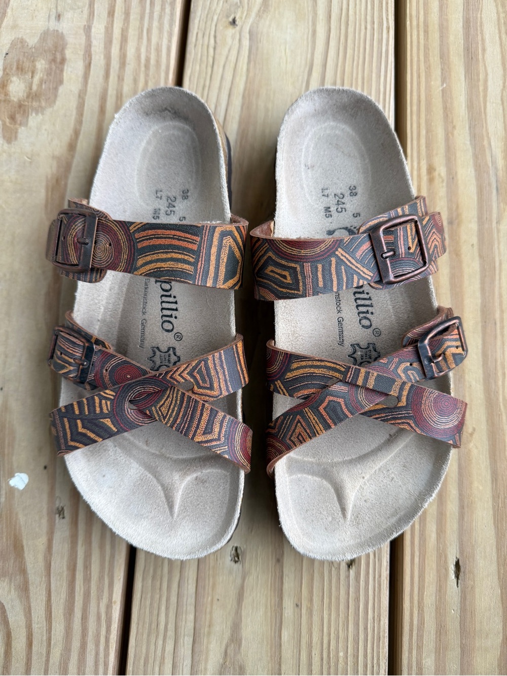 Birkenstock Papillio Sandals Size 38 Blue Tribal Slides Women's 7